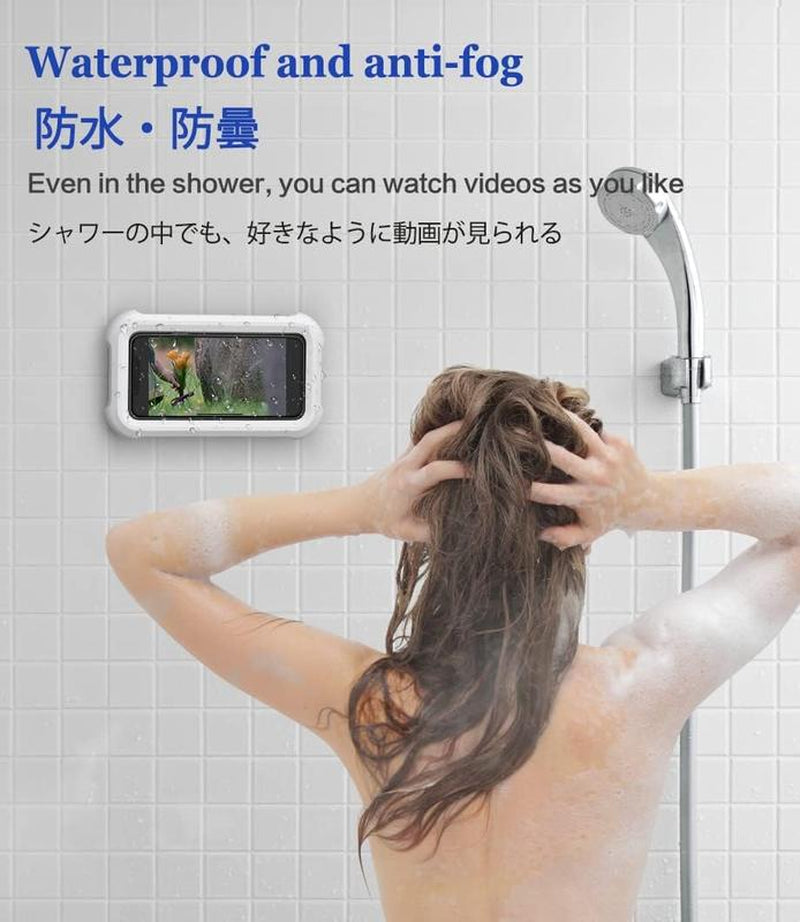 Waterproof Shower Phone Holder with 360° Rotation, Angle Adjustable, Wall Mounted Phone Holder for Bathroom Mirror Bathtub Kitchen, up to 6.8 Inch Accessories Mobile Button Retractable Smartphone Cellphone Stand